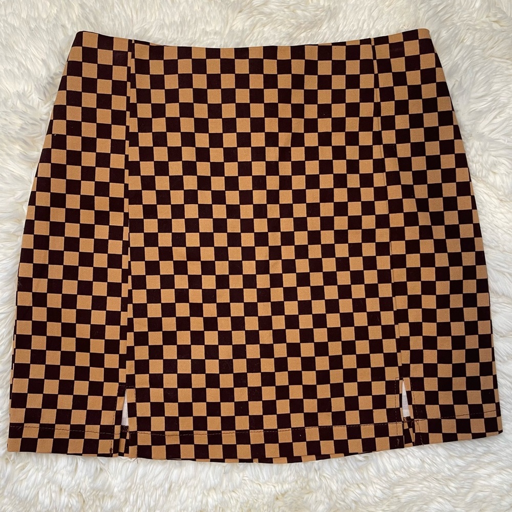 Brown & Tan Checkered Skirt